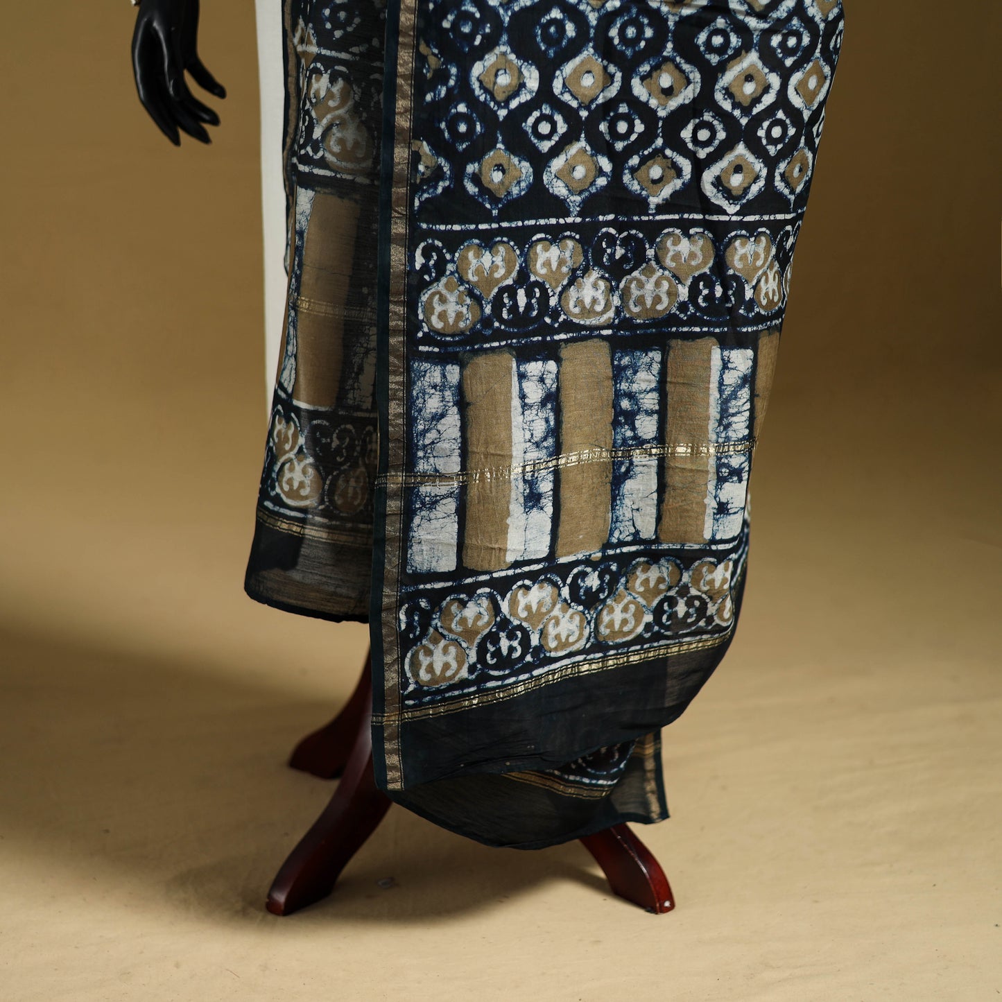 Black - Pipad Hand Block Print Natural Dyed Chanderi Silk Handloom Dupatta 29