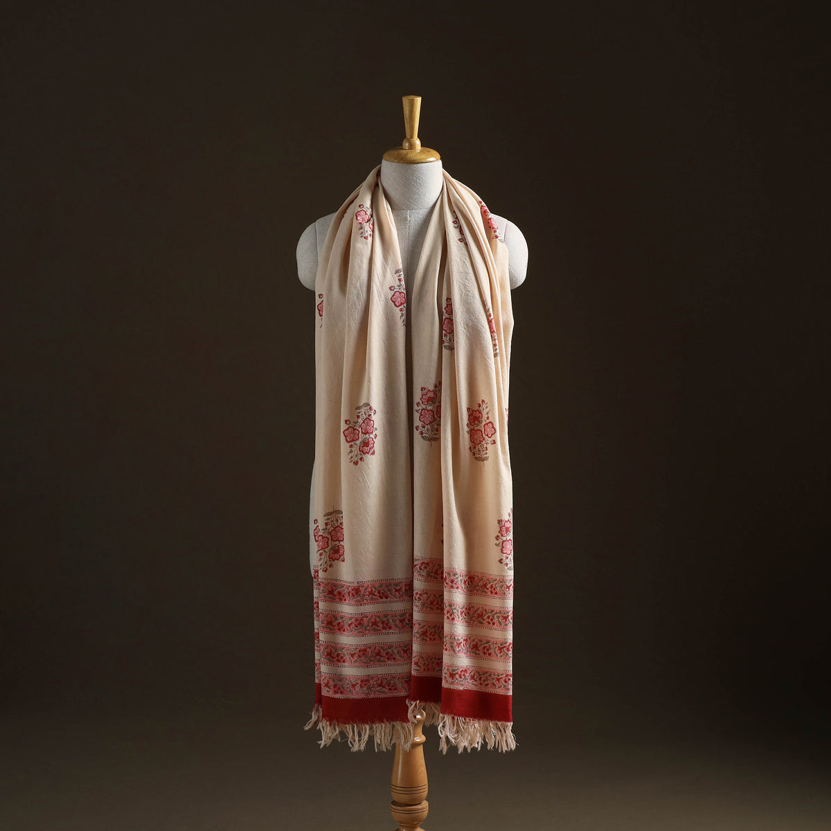 Floral Sanganeri Print Pure Merino Wool Handwoven Shawl 95