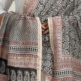 Grey - natural dyed hand chanderi silk bagh dupatta 24