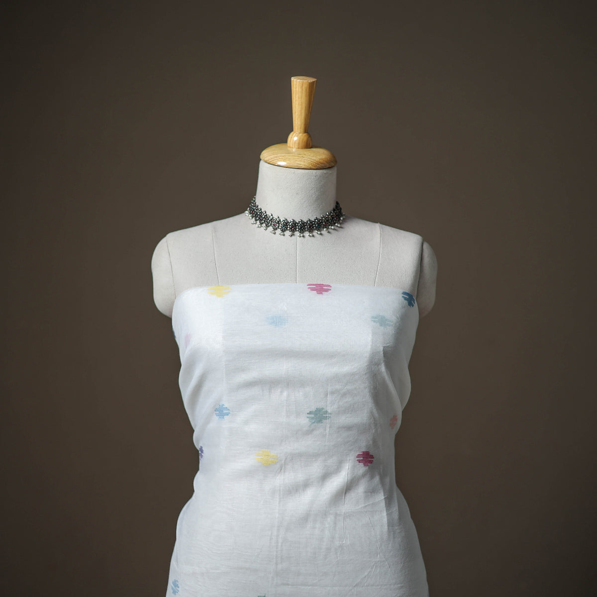 White - jamdani pure handloom muslin unstitched dress