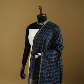 Blue - Pipad Hand Block Print Natural Dyed Chanderi Silk Handloom Dupatta 30