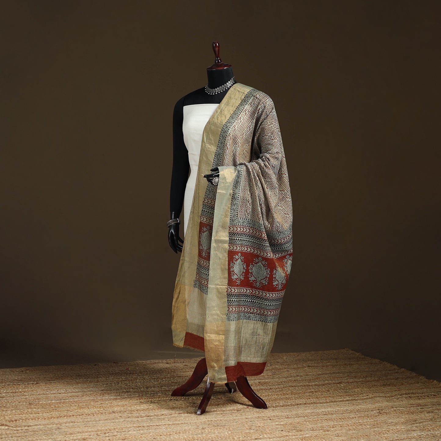 Bagh Hand Block Print Natural Dyed Tissue Zari Chanderi Silk Dupatta 36