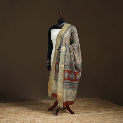 Bagh Hand Block Print Natural Dyed Tissue Zari Chanderi Silk Dupatta 36