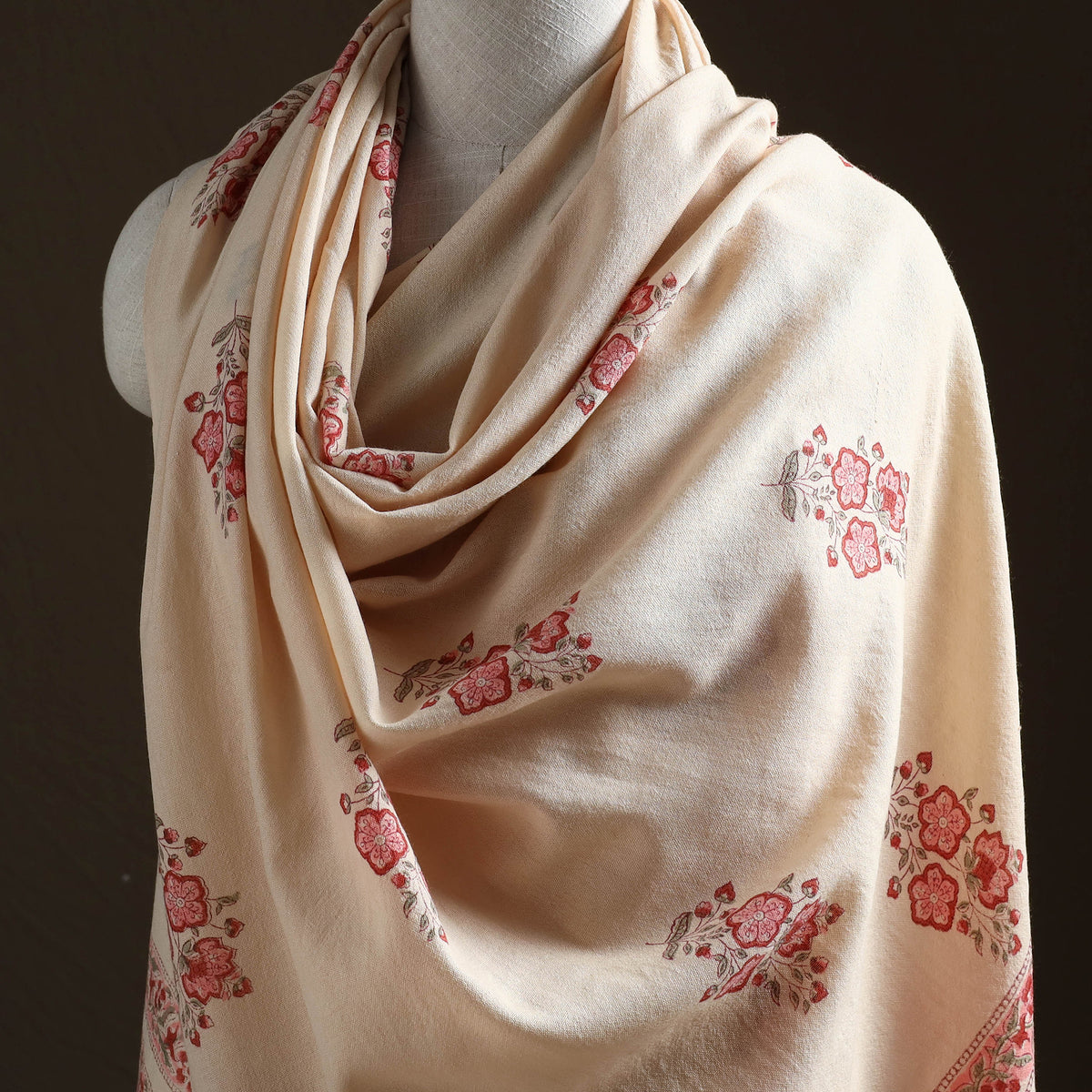 Floral Sanganeri Print Pure Merino Wool Handwoven Shawl 95