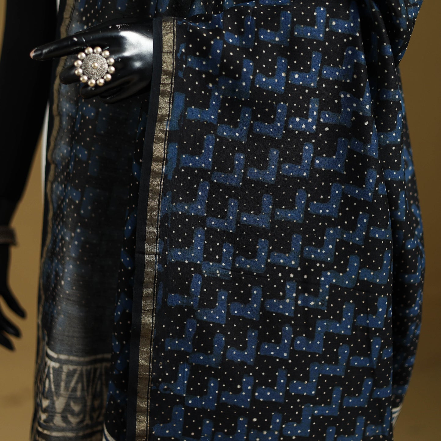 Blue - Pipad Hand Block Print Natural Dyed Chanderi Silk Handloom Dupatta 30