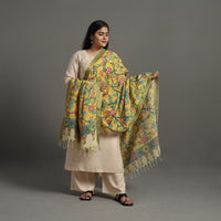 Yellow - Chanderi Silk Srikalahasti Handpainted Pen Kalamkari Dupatta 33