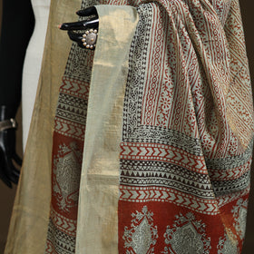 Bagh Hand Block Print Natural Dyed Tissue Zari Chanderi Silk Dupatta 36