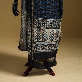 Blue - Pipad Hand Block Print Natural Dyed Chanderi Silk Handloom Dupatta 30