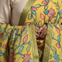 Yellow - Chanderi Silk Srikalahasti Handpainted Pen Kalamkari Dupatta 33