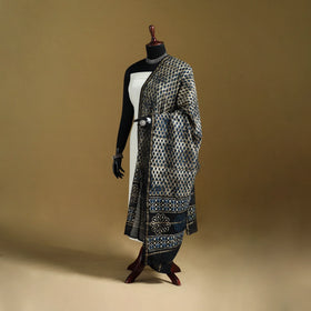 Black - Pipad Hand Block Print Natural Dyed Chanderi Silk Handloom Dupatta 31