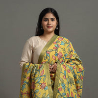 Yellow - Chanderi Silk Srikalahasti Handpainted Pen Kalamkari Dupatta 33