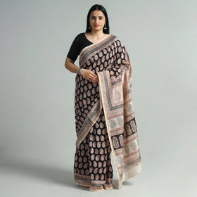 Black Bagh Block Printed Natural Dyed Chanderi Silk Saree