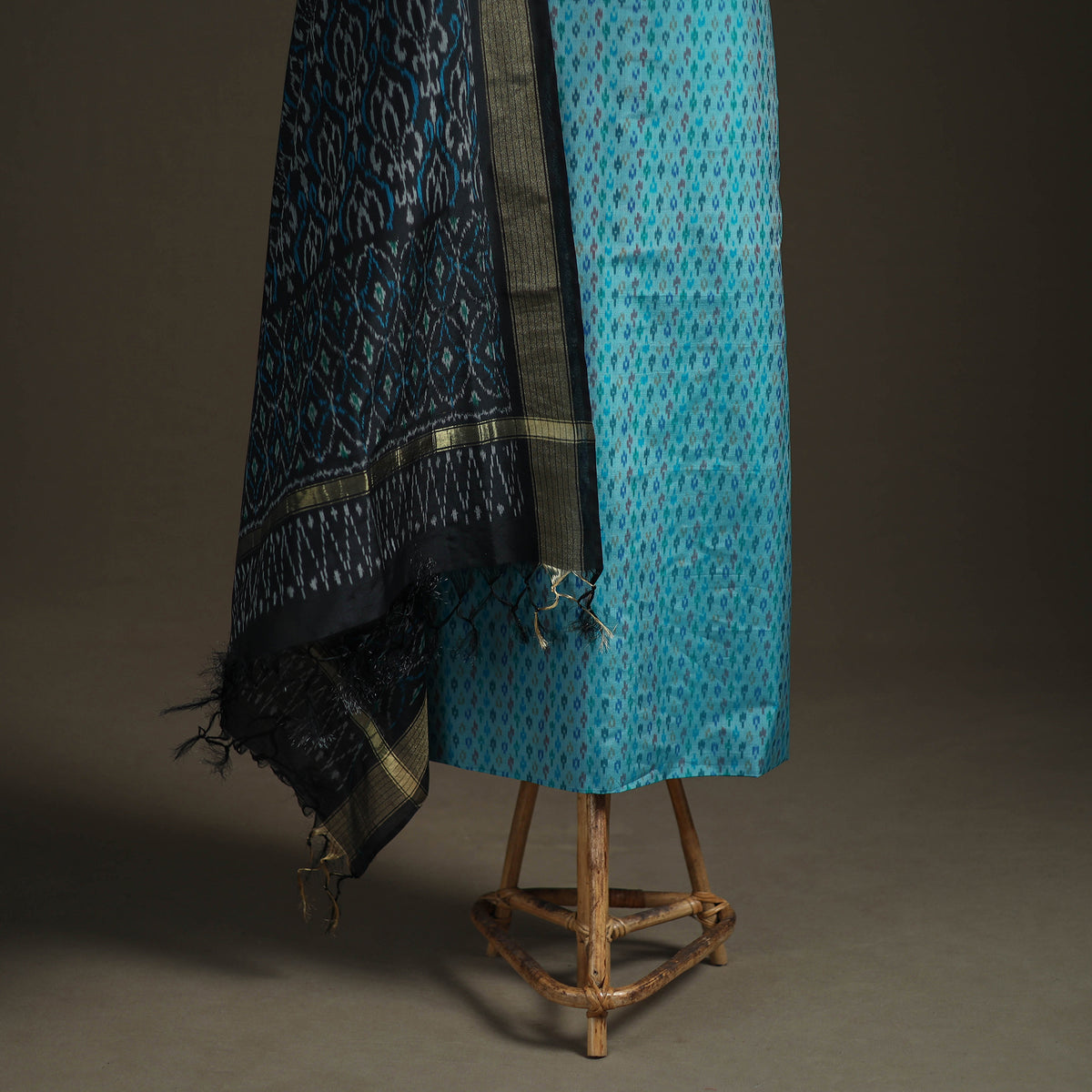 Pochampally Ikat Handloom Sico Unstitched Dress Material: Kurta with Dupatta 08