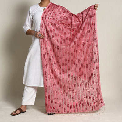 Pink - Bengal Kantha Hand Embroidery Silk Cotton Dupatta 04
