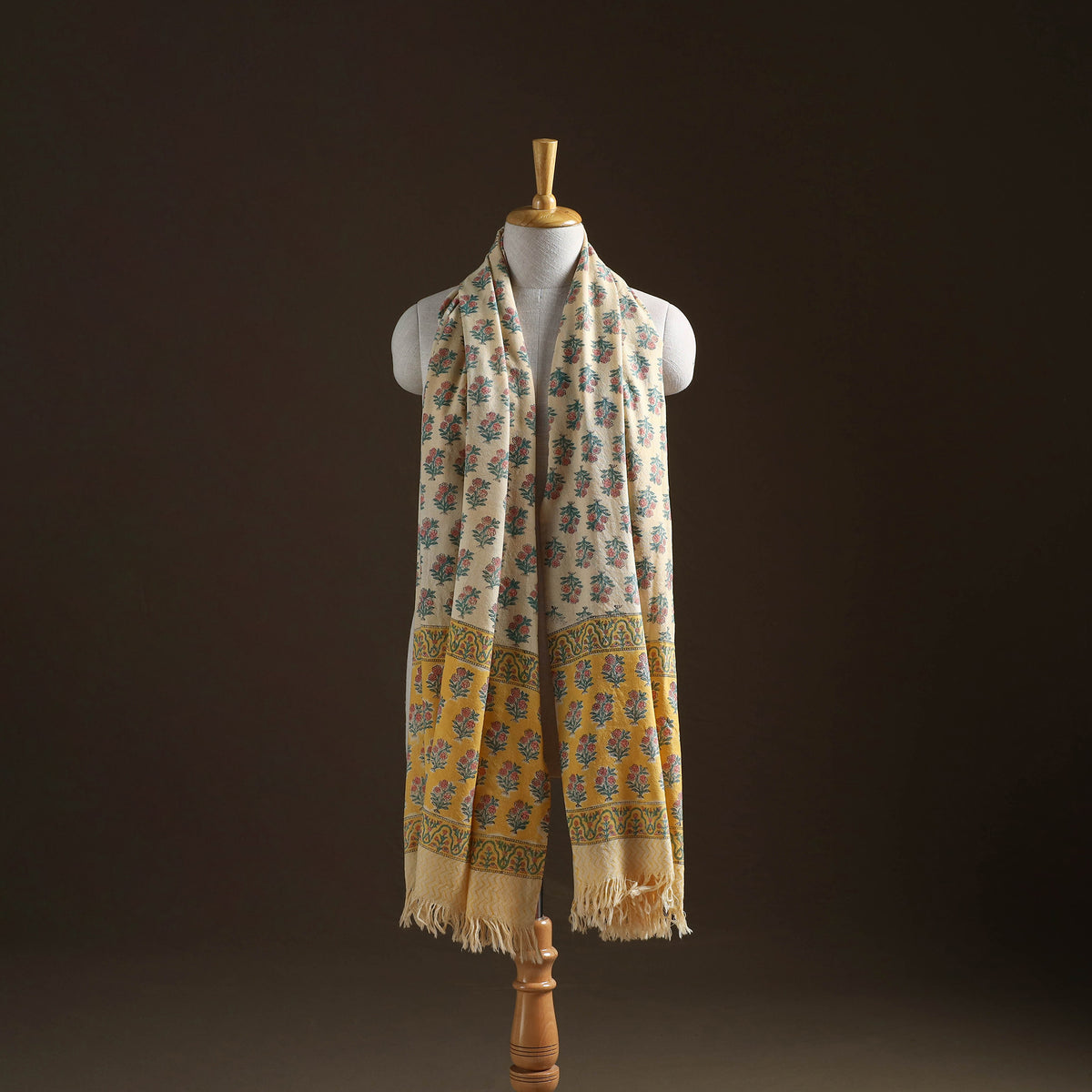 Floral Sanganeri Print Pure Merino Wool Handwoven Shawl 96
