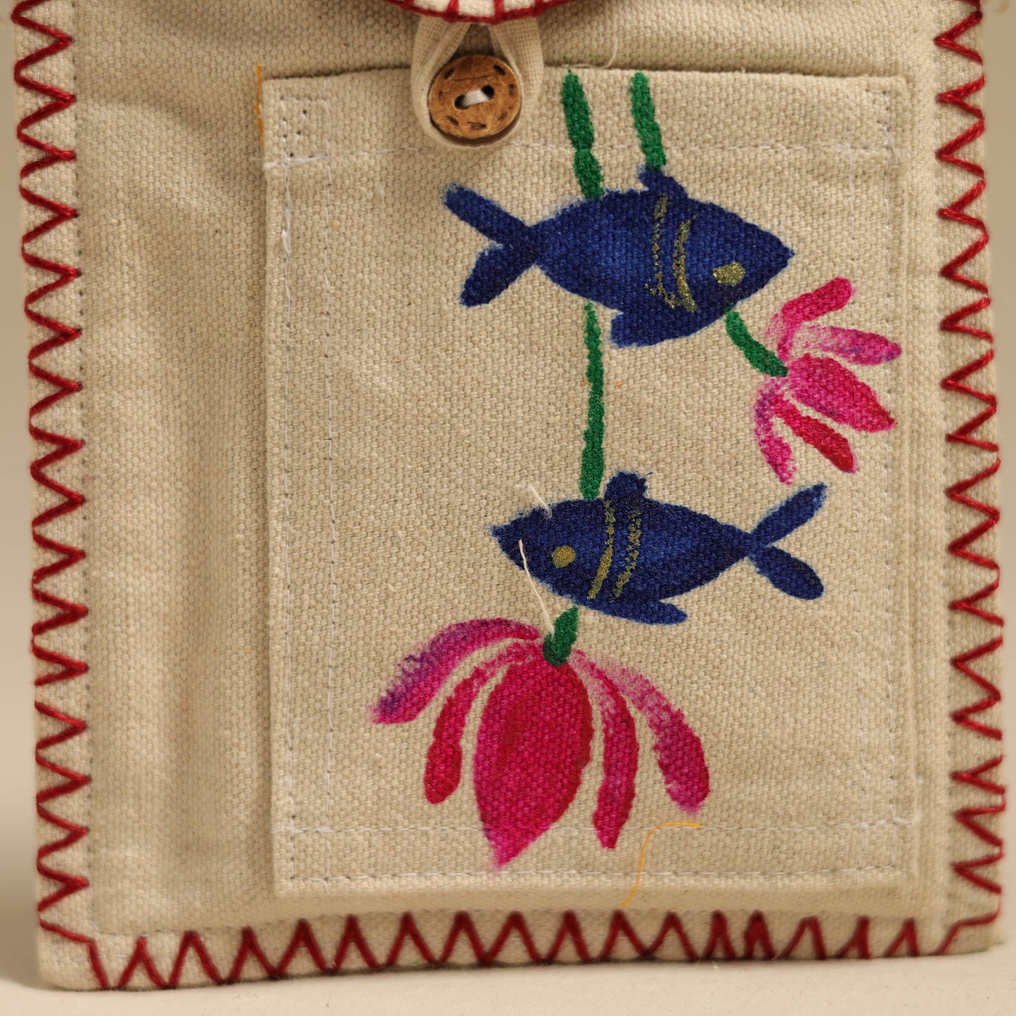 Beige - Pattachitra Handpainted Mobile Sling Bag from Odisha 13