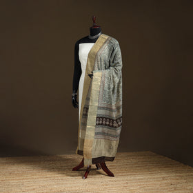 Bagh Hand Block Print Natural Dyed Tissue Zari Chanderi Silk Dupatta 37