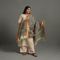 Grey - Chanderi Silk Srikalahasti Handpainted Pen Kalamkari Dupatta 34