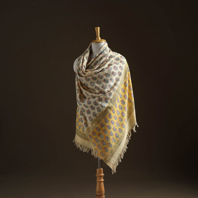 Floral Sanganeri Print Pure Merino Wool Handwoven Shawl 96