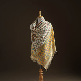 Floral Sanganeri Print Pure Merino Wool Handwoven Shawl 96