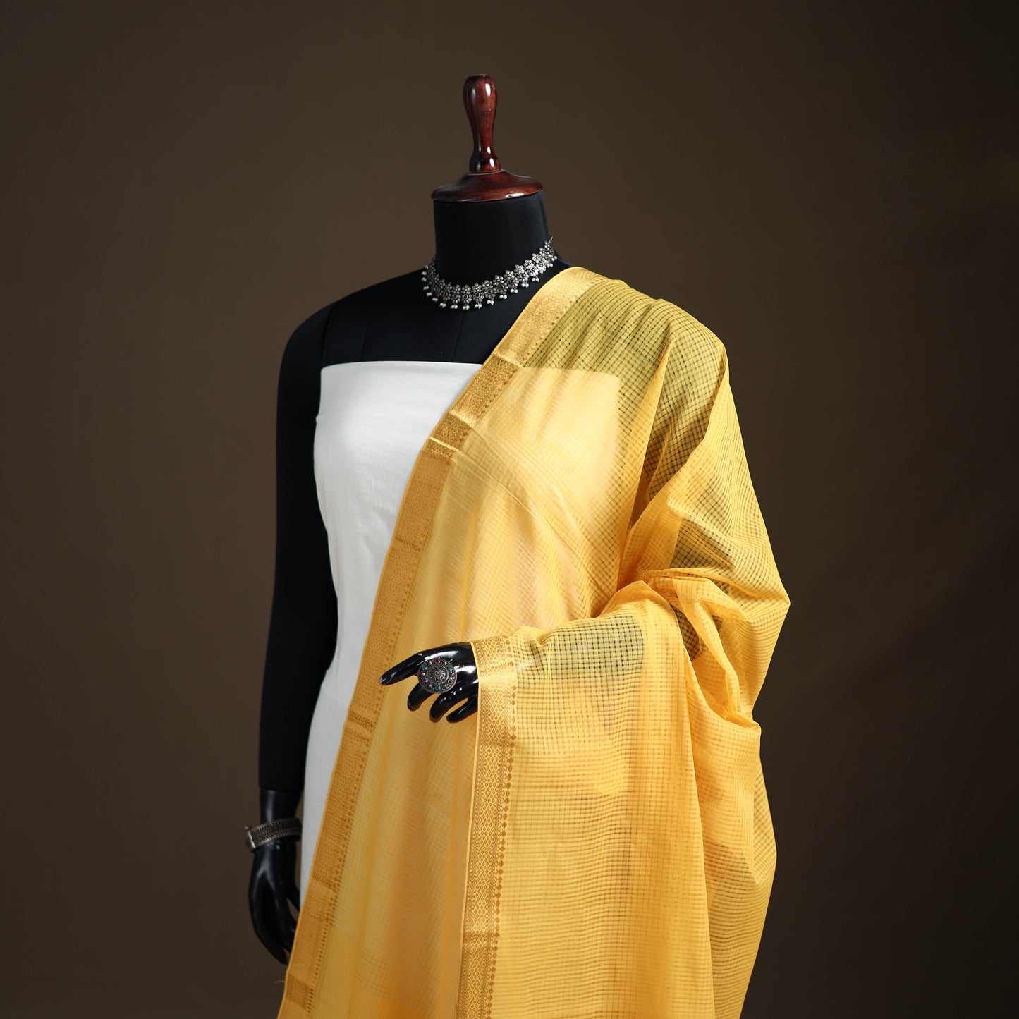 Pure Handloom Cotton Nizam Zari Border Mangalagiri Dupatta 36