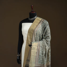 Bagh Hand Block Print Natural Dyed Tissue Zari Chanderi Silk Dupatta 37