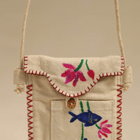 Beige - Pattachitra Handpainted Mobile Sling Bag from Odisha 13