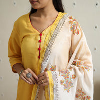 Yellow - Tussar Silk Cotton Handloom Plain Kurta Set 02