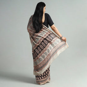 Black Bagh Block Printed Natural Dyed Chanderi Silk Saree
