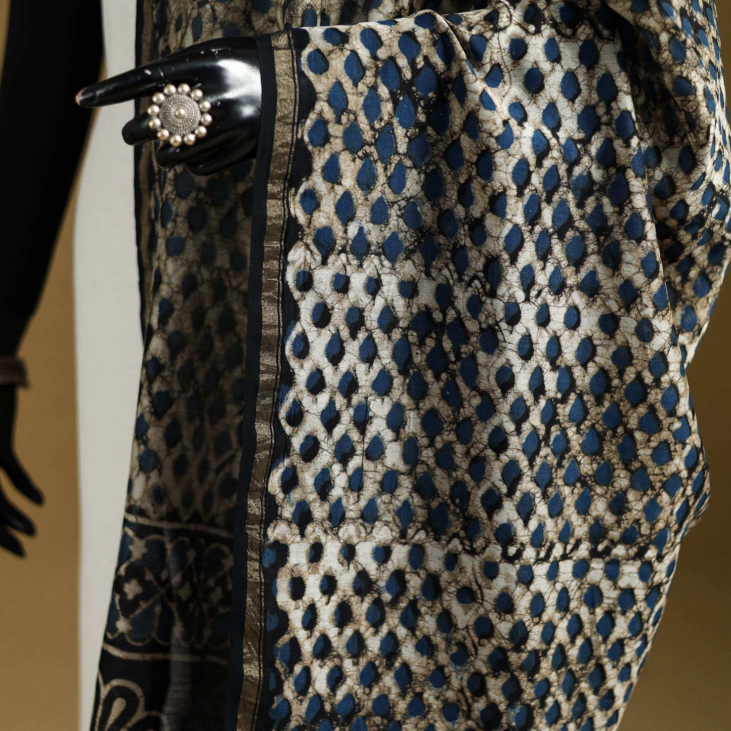 Black - Pipad Hand Block Print Natural Dyed Chanderi Silk Handloom Dupatta 31