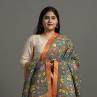 Grey - Chanderi Silk Srikalahasti Handpainted Pen Kalamkari Dupatta 34