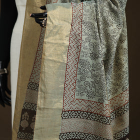 Bagh Hand Block Print Natural Dyed Tissue Zari Chanderi Silk Dupatta 37