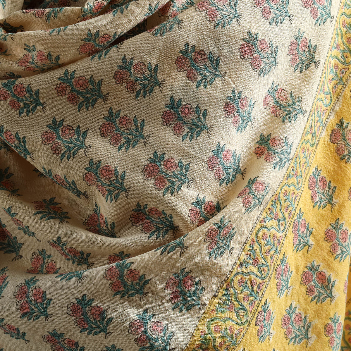 Floral Sanganeri Print Pure Merino Wool Handwoven Shawl 96
