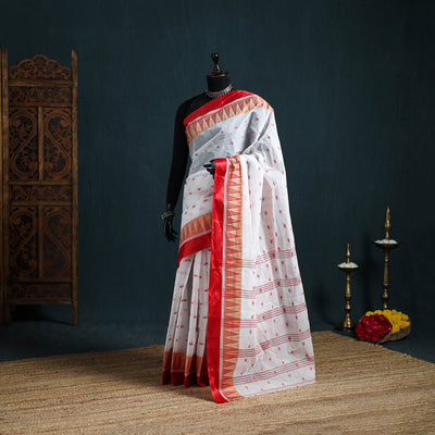 Handwoven Pure Cotton Phulia Jamdani Saree for Durga Puja 01
