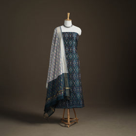 Pochampally Ikat Handloom Sico Unstitched Dress Material: Kurta with Dupatta 09