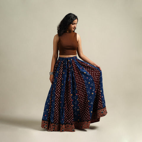 Multicolor - Bandhani Tie-Dye 24 Kali Patchwork Cotton Long Skirt 29