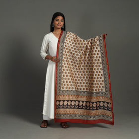 Buy Beige Block Print Chanderi Silk Bagru Dupatta