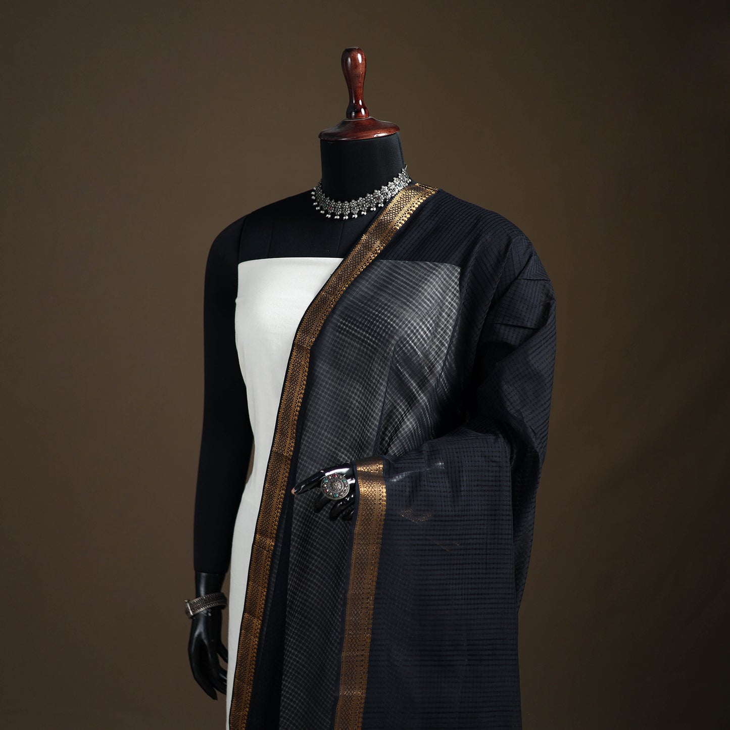 Pure Handloom Cotton Nizam Zari Border Mangalagiri Dupatta 37