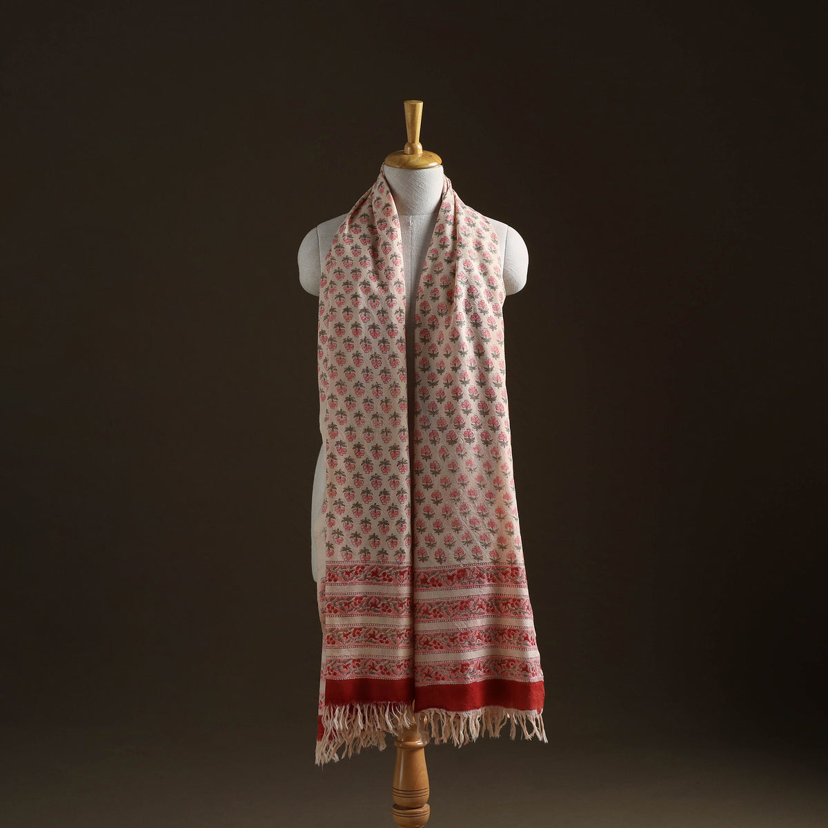 Floral Sanganeri Print Pure Merino Wool Handwoven Shawl 97