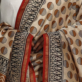 Buy Beige Block Print Chanderi Silk Bagru Dupatta