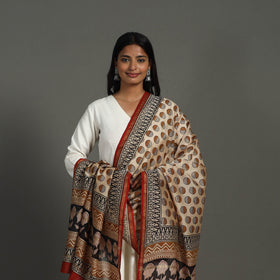 Buy Beige Block Print Chanderi Silk Bagru Dupatta