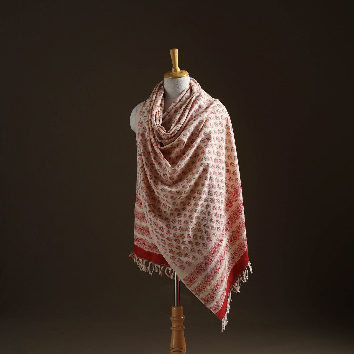 Floral Sanganeri Print Pure Merino Wool Handwoven Shawl 97