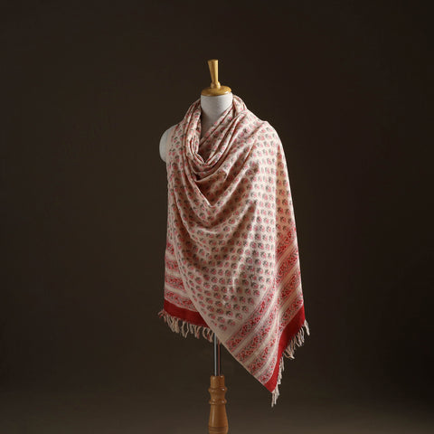 Floral sanganeri print pure merino wool handwoven shawl 97