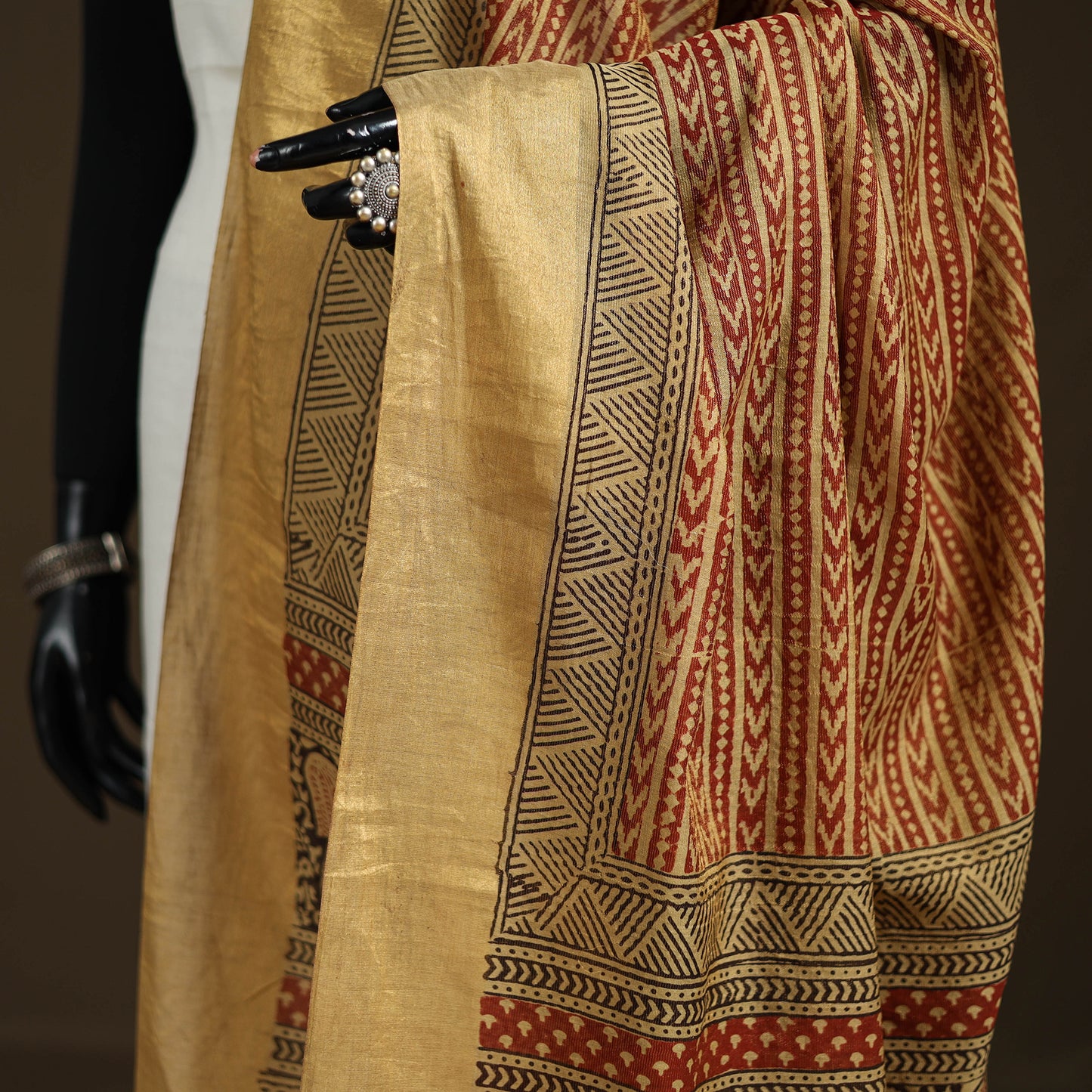 Bagh Hand Block Print Natural Dyed Tissue Zari Chanderi Silk Dupatta 38