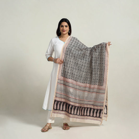 Natural Dyed Hand Block Print Chanderi Silk Bagh Dupatta 27