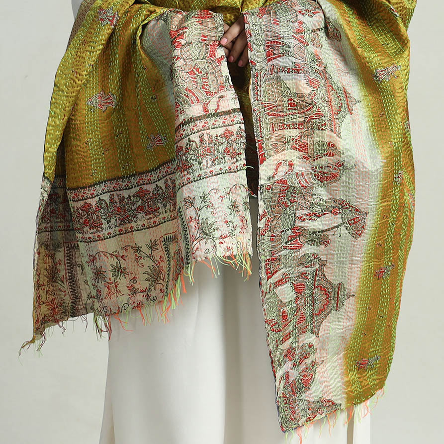 Multicolor - Bengal Kantha Embroidery Patchwork Reversible Silk Dupatta 59