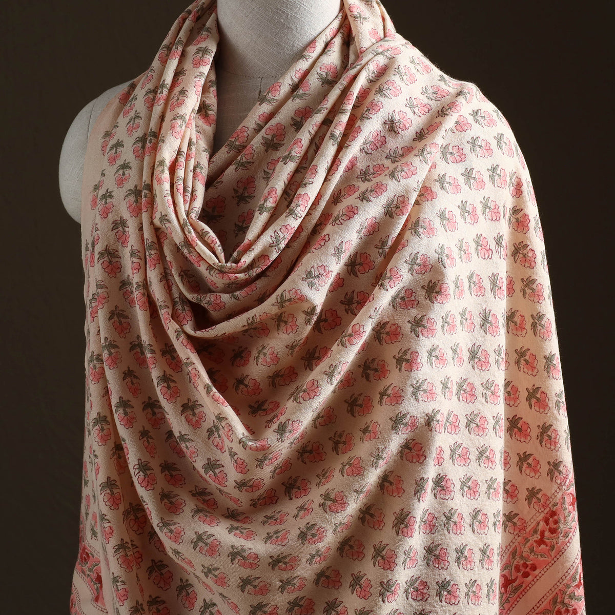 Floral Sanganeri Print Pure Merino Wool Handwoven Shawl 97