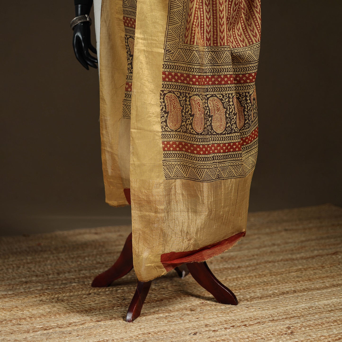 Bagh Hand Block Print Natural Dyed Tissue Zari Chanderi Silk Dupatta 38
