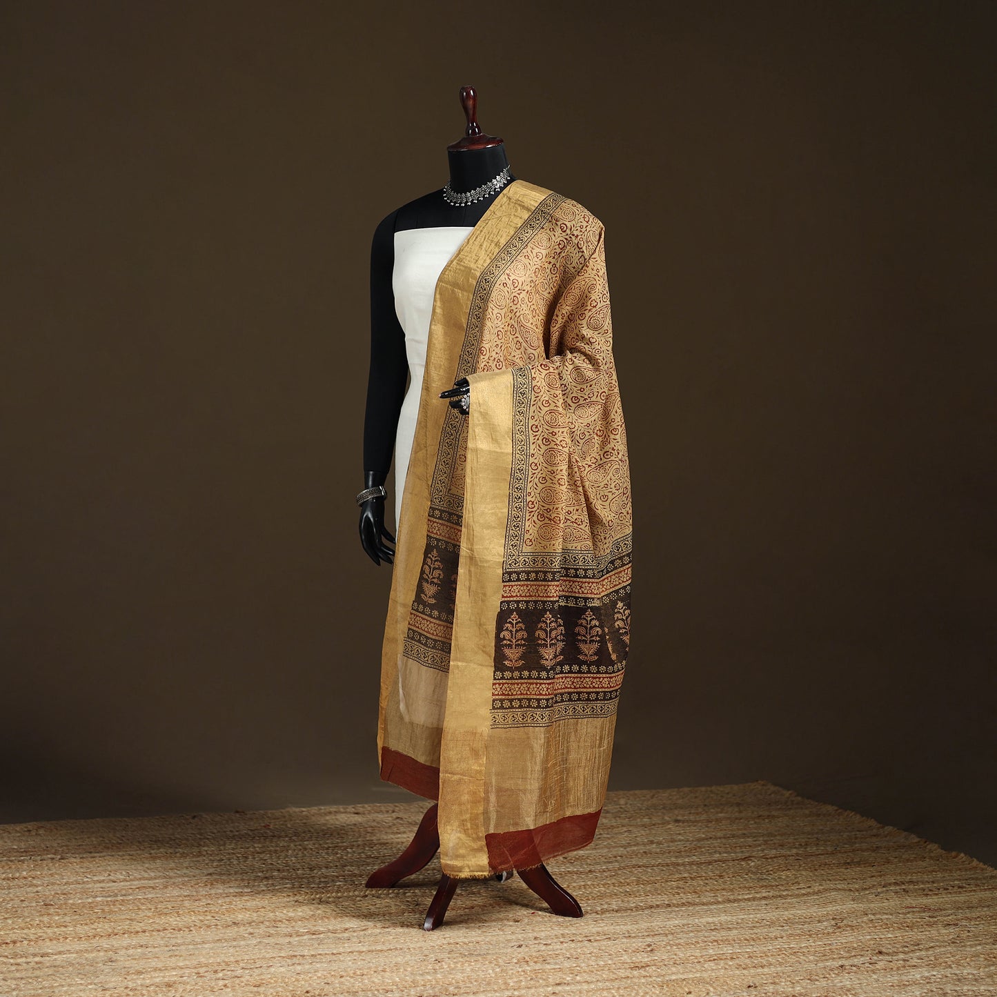 Bagh Hand Block Print Natural Dyed Tissue Zari Chanderi Silk Dupatta 39