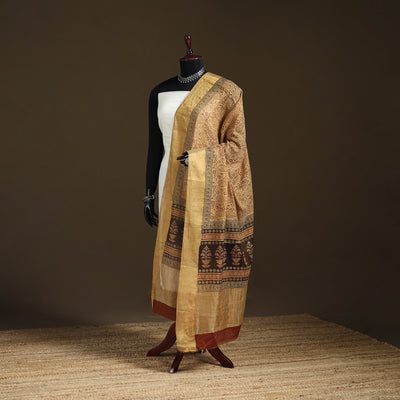 Bagh Hand Block Print Natural Dyed Tissue Zari Chanderi Silk Dupatta 39